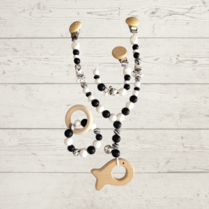 Zebra Black & White Pacifier Clip, Pram Mobile & Teether