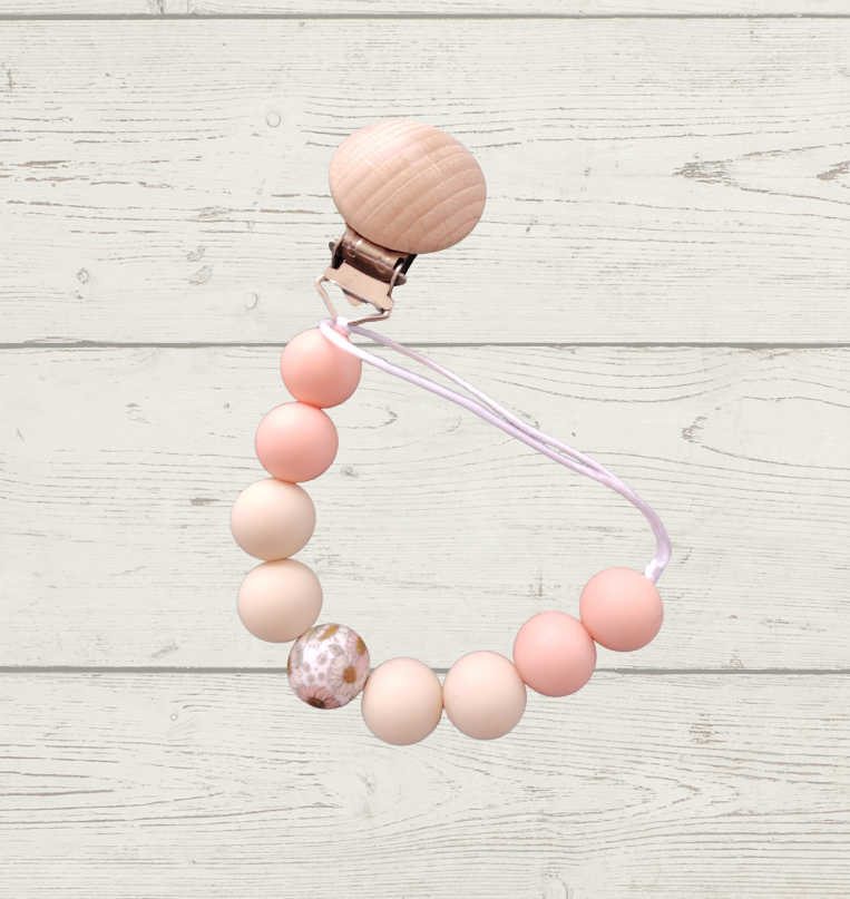Blush & cream round beads with flower round bead