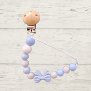 Blue & white round beads with blue bow ribbon