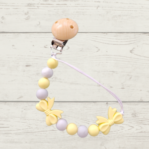 Yellow & grey round beads with yellow bow ribbons