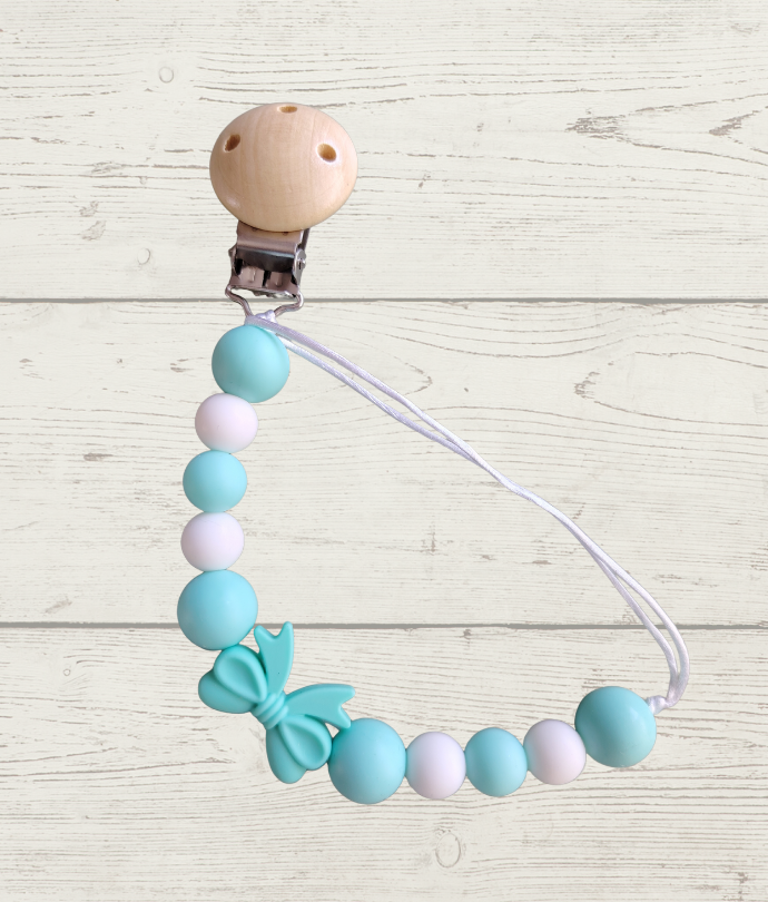 Green & white beads with bow ribbon