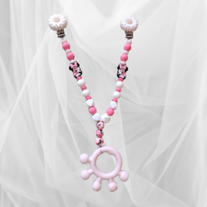 Pink & white Minnie Mouse with white flower clips