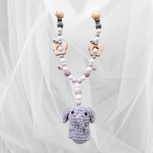 Grey & white with crocheted elephant & wooden butterflies
